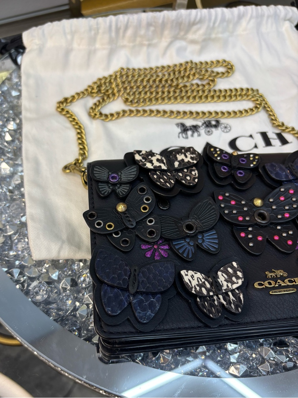 Coach 2019 Callie Foldover Chain Clutch with Butterfly Applique NWOT - Picture 11 of 17